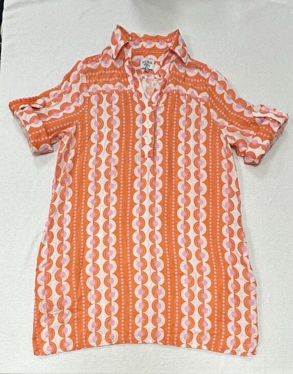 Hiho Dresses & Skirts - HIHO Tortola Button Front Linen Dress M Orange Coral Print Resortwear Beach Vaca